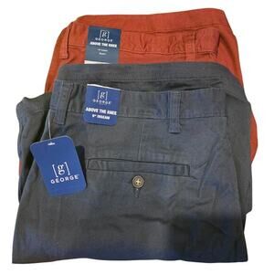 2 Pairs George Above The Knee Shorts Men Sz 36 Blue Burgundy Pockets Stretch New
